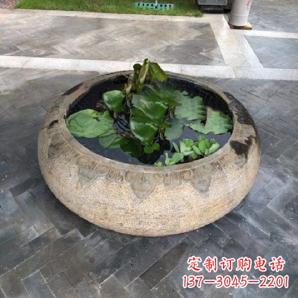 贵州别墅庭院仿古做旧石雕鱼缸