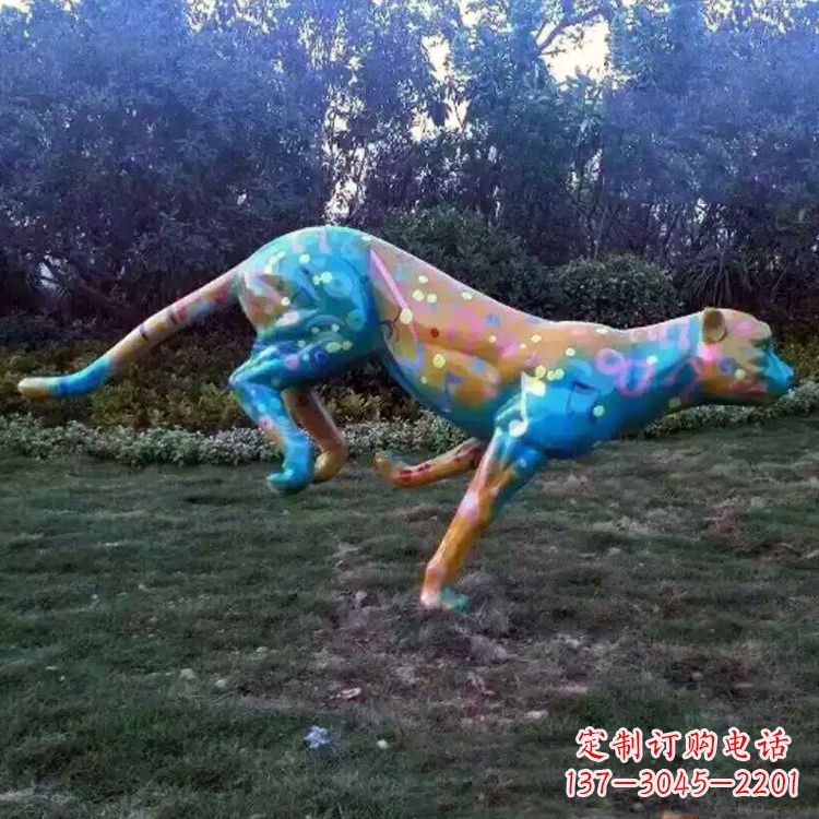 贵州玻璃钢彩绘豹子雕塑艺术精美动物摆件