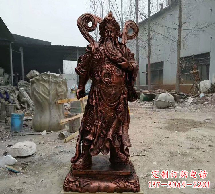 贵州玻璃钢仿铜捋须关公雕塑