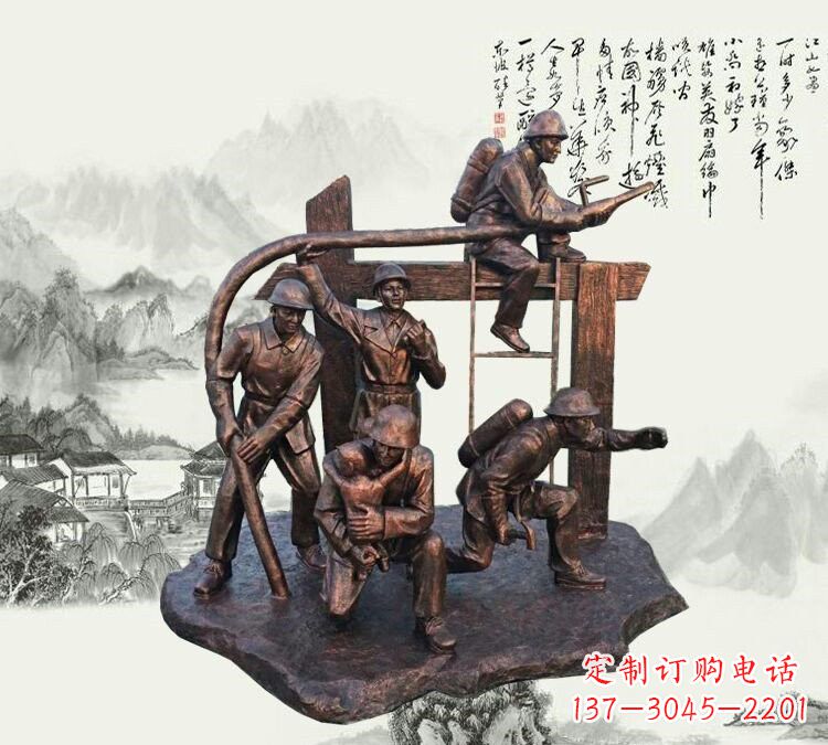 贵州玻璃钢仿铜消防员雕塑传承英雄豪情