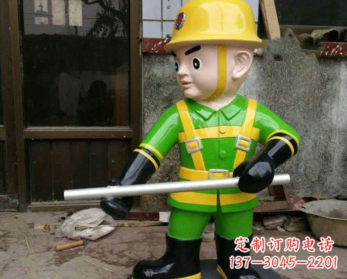 贵州玻璃钢卡通消防员雕塑
