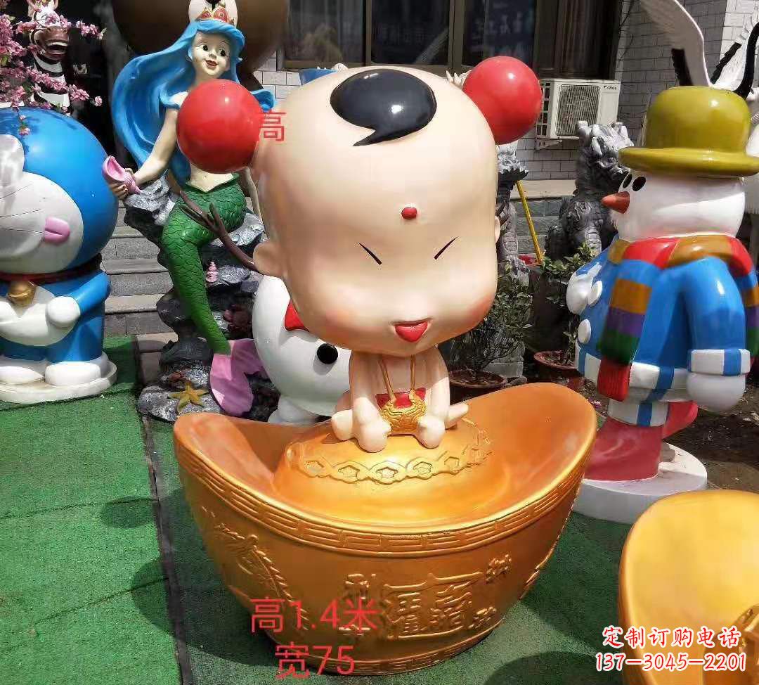 贵州玻璃钢元宝娃娃雕塑招财进宝