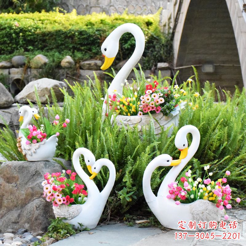 贵州玻璃钢天鹅花盆雕塑