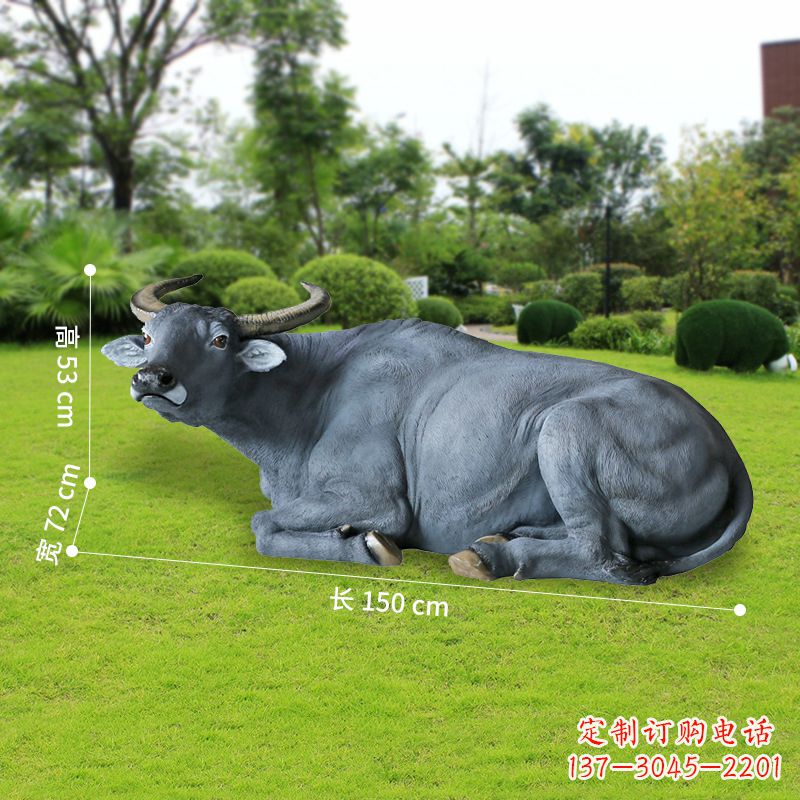 贵州玻璃钢卧姿水牛雕塑——给人以宁静自然的感受