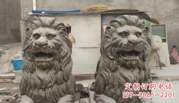 贵州玻璃钢西洋趴狮仿铜动物雕塑