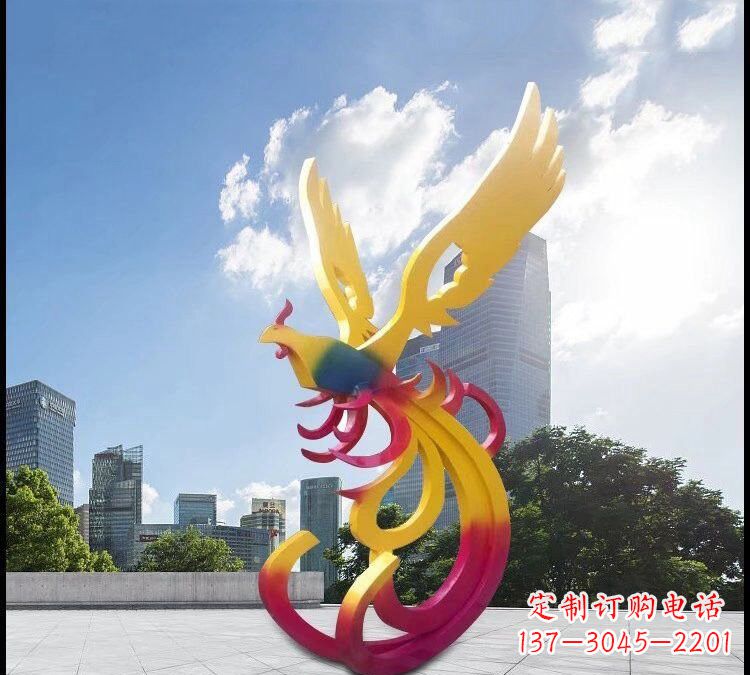 贵州绚丽多彩的不锈钢凤凰雕塑