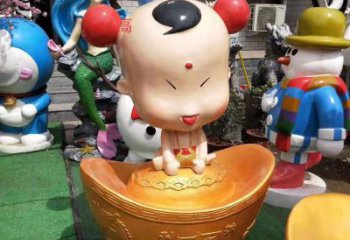 贵州玻璃钢元宝娃娃雕塑招财进宝