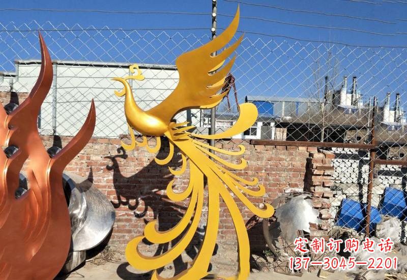 贵州不锈钢凤凰雕塑——灿烂金色给予城市温暖
