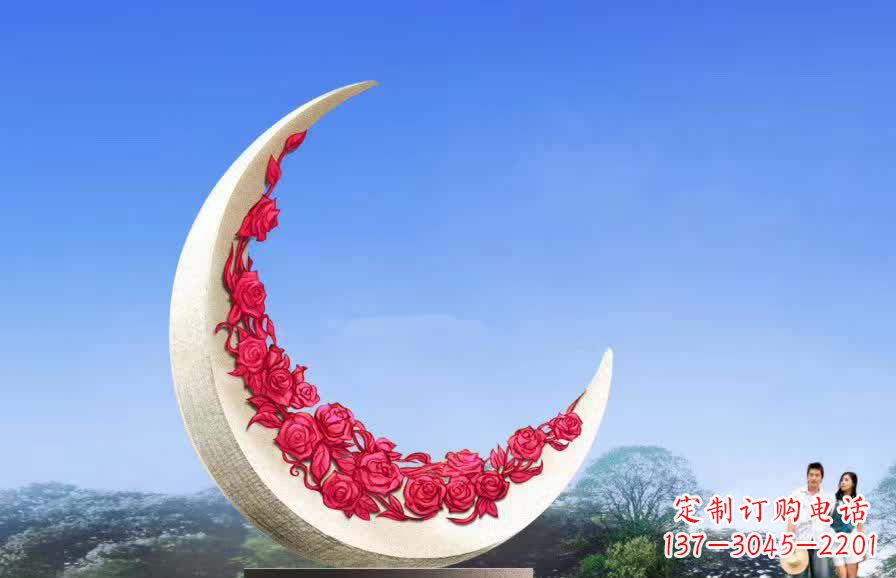 贵州不锈钢广场月亮雕塑月光下的璀璨美景