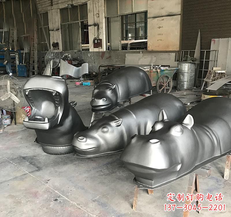 贵州静态之美22英寸不锈钢河马雕塑