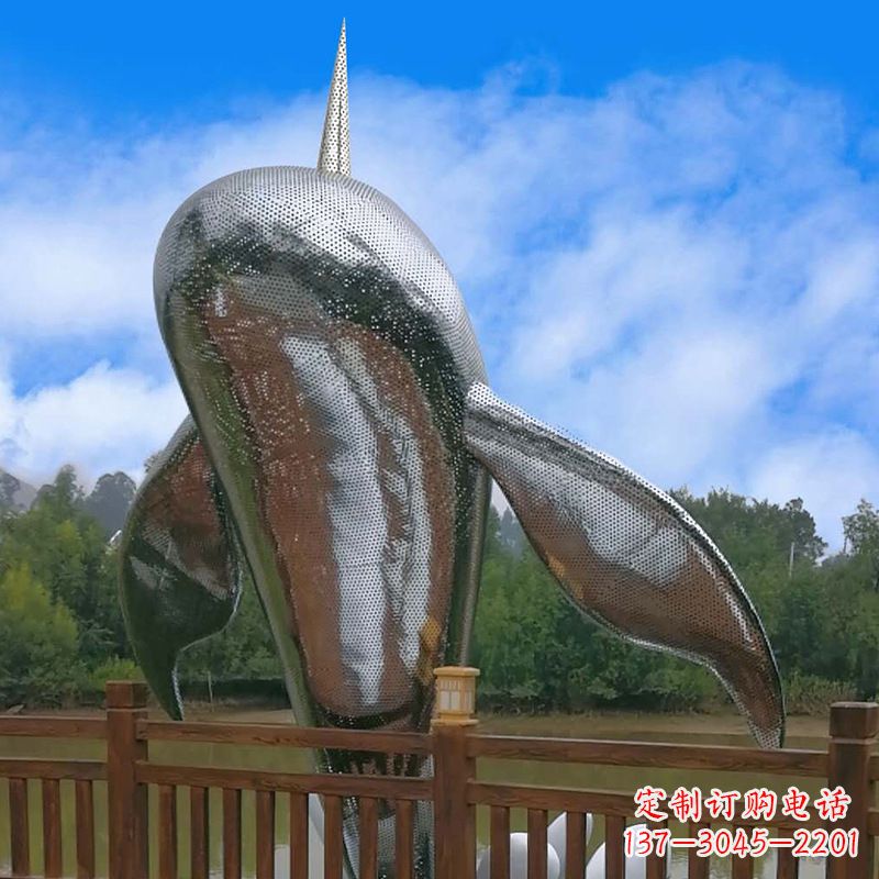 贵州大型海边公园水景动物雕塑——不锈钢鲸鱼