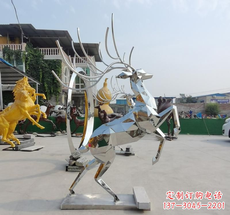贵州精美不锈钢镜面动物鹿雕塑