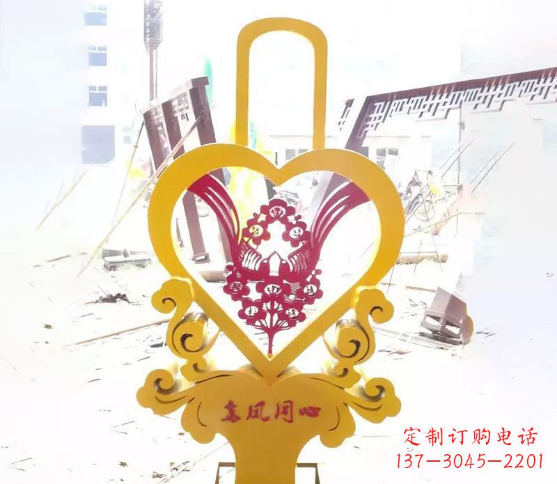 贵州不锈钢龙凤同心雕塑精美雕刻传递着浓浓爱意