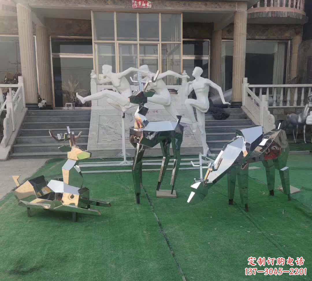 贵州精美动物雕塑点缀不锈钢售楼部