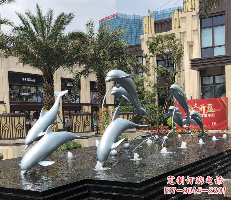 贵州不锈钢海豚跳跃喷泉雕塑美丽的艺术装置