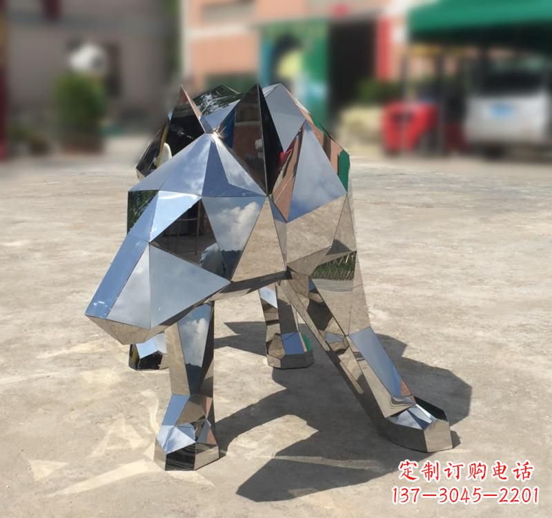 贵州不锈钢园林动物几何狼雕塑