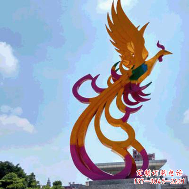 贵州彩绘凤凰不锈钢雕塑-城市标识景观动物雕塑