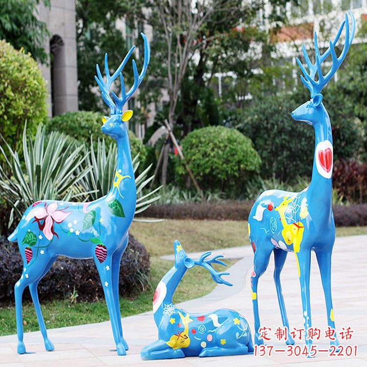 贵州彩绘鹿雕塑玻璃钢-商场美陈动物摆件