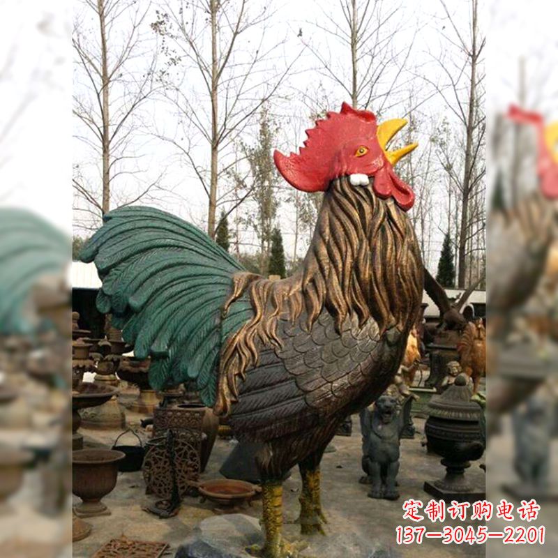 贵州彩绘铜雕公鸡生肖动物雕塑
