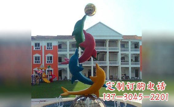 贵州彩色不锈钢海豚雕塑海洋动物景观标识