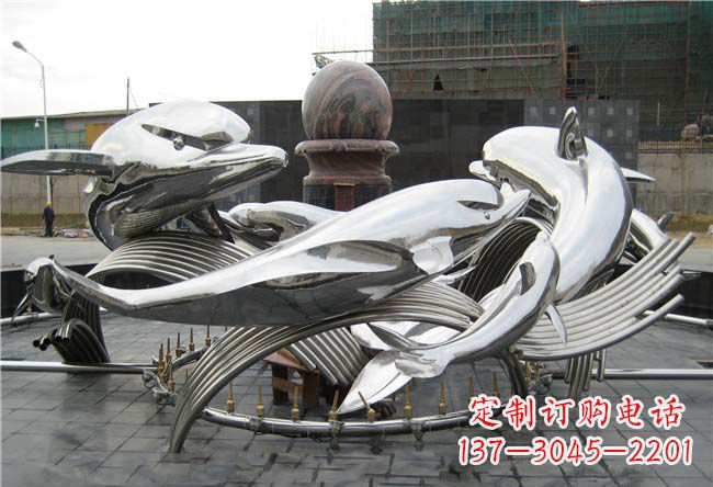 贵州城市不锈钢浪花和海豚雕塑