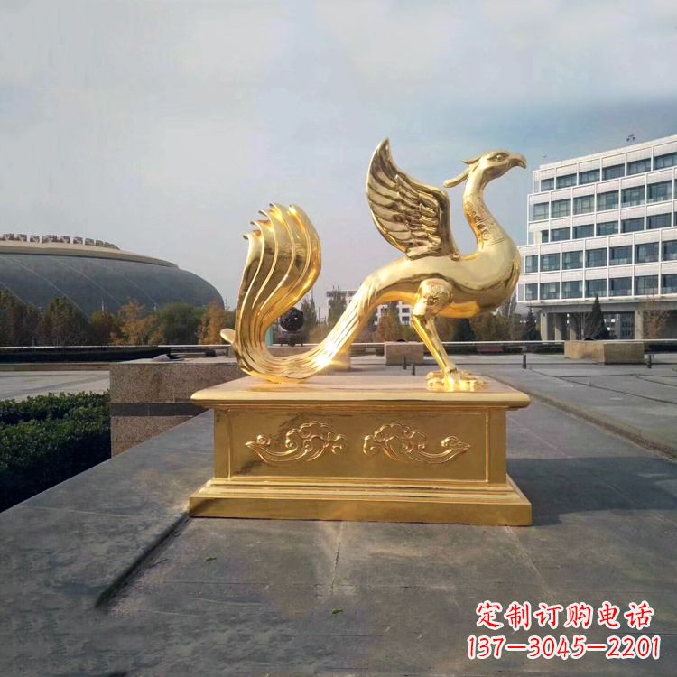 贵州城市广场漆金铜雕神鸟朱雀雕塑
