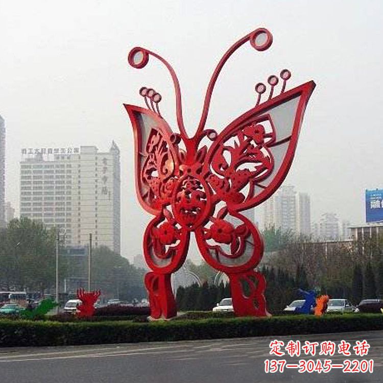 贵州城市园林道路绿化带大型红色蝴蝶不锈钢雕塑景观