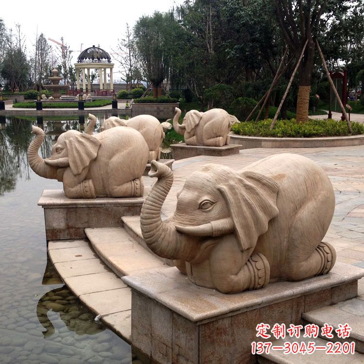 贵州池塘喷水大象雕塑