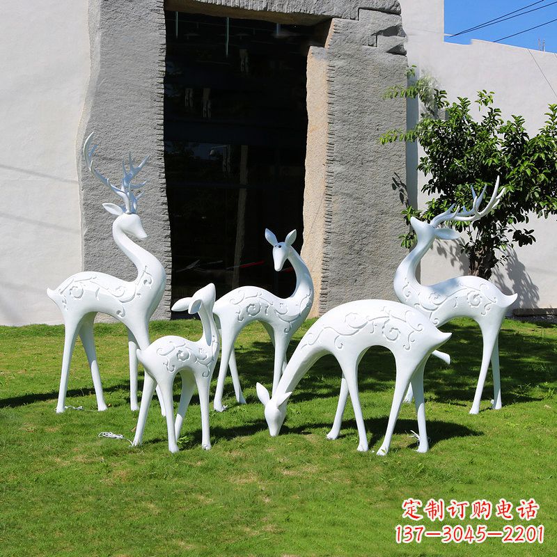 贵州抽象鹿玻璃钢雕塑-白色小区园林动物摆件