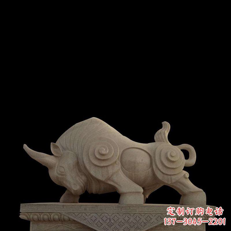 贵州抽象牛砂岩雕塑-生肖动物石雕摆件