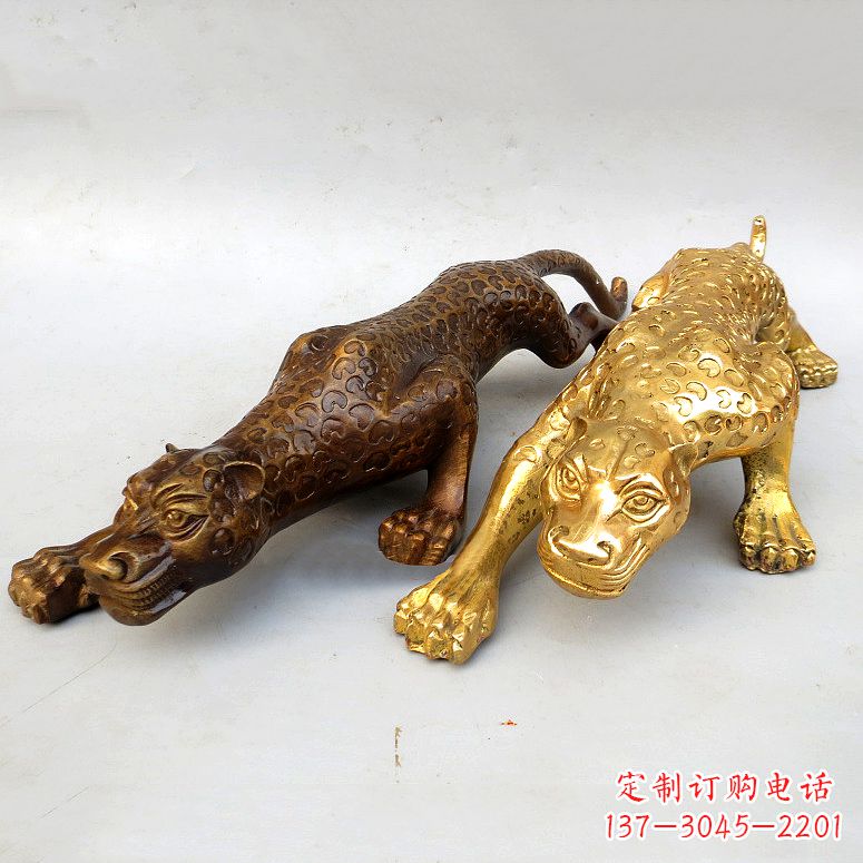 贵州纯铜金钱豹雕塑-动物铜雕摆件