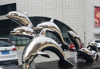 贵州海豚雕塑点亮城市商场的不锈钢镜面水景