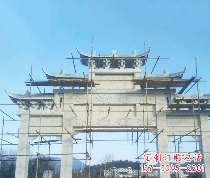 贵州大理石三门牌坊雕塑