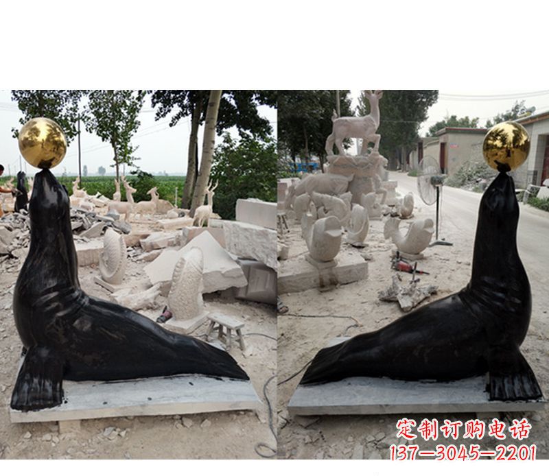 贵州大理石动物海豹雕塑