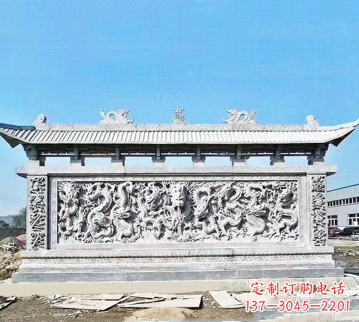贵州精美大理石九龙壁雕塑