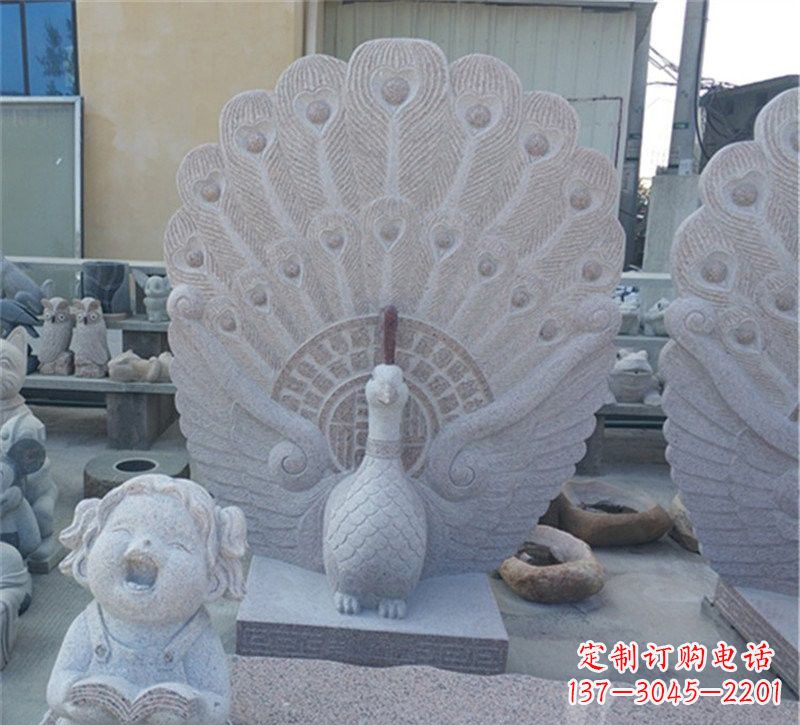 贵州大理石孔雀开屏石雕