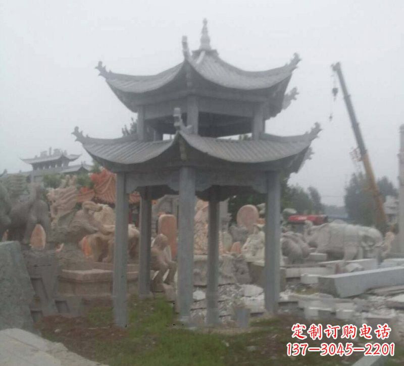 贵州大理石六角凉亭石雕,精美绝伦