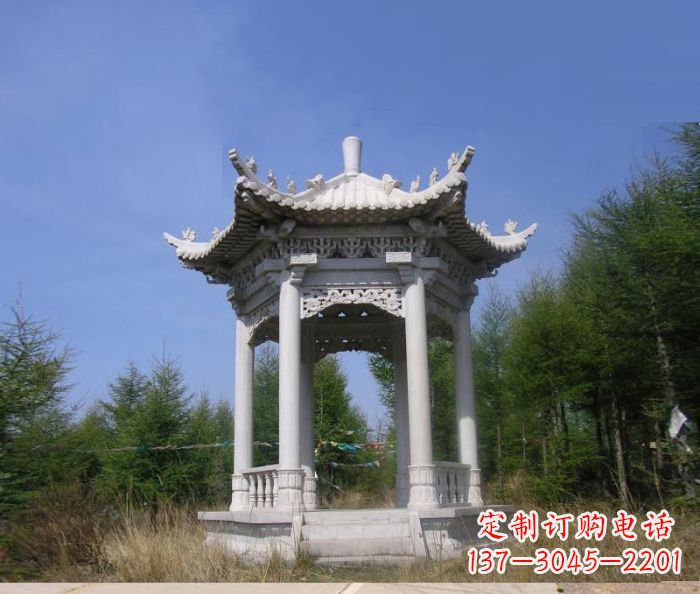 贵州精美大理石六角石凉亭雕塑