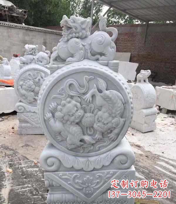 贵州大理石狮子抱鼓石雕塑