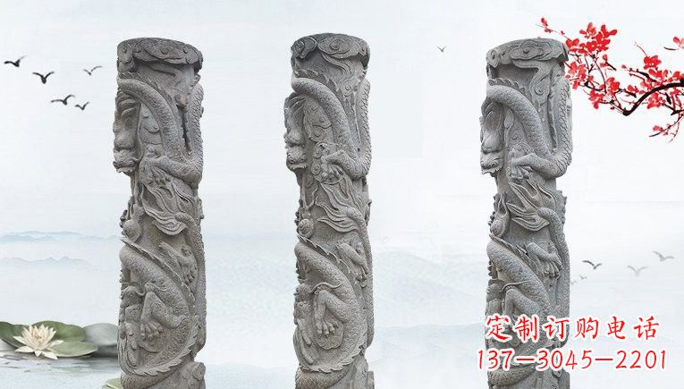 贵州精美大理石龙柱雕塑