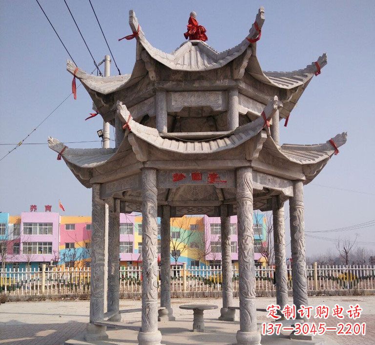 贵州大理石双层八角凉亭雕塑