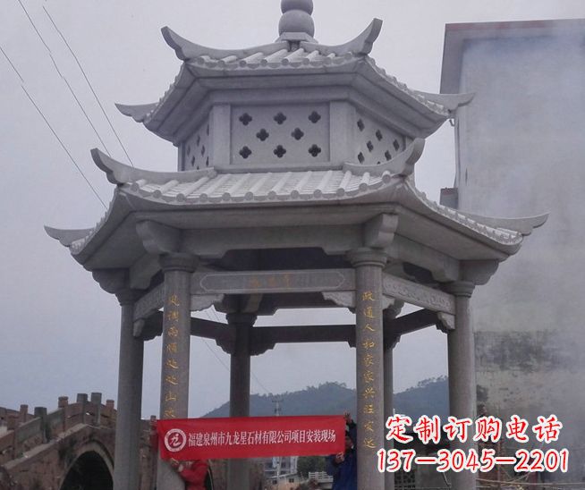 贵州大理石双层石雕凉亭——独特的艺术结晶
