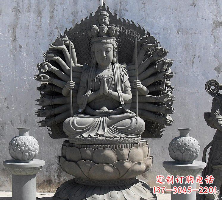 贵州宗教庙宇千手观音大理石雕塑