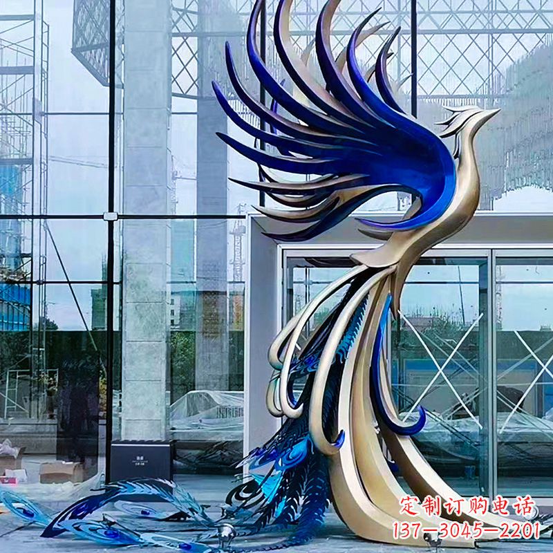 贵州精美彩绘不锈钢孔雀雕塑