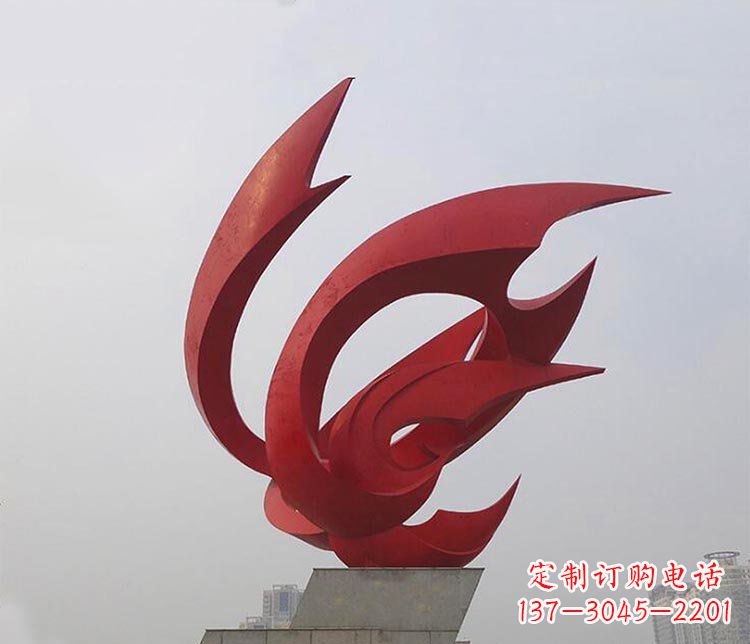 贵州大型红色抽象凤凰广场景观不锈钢雕塑