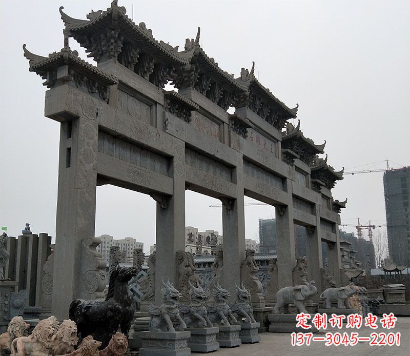 贵州大型五门仿古牌坊石雕 (3)
