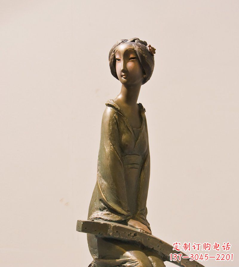 贵州古筝女人铜雕古代人物雕塑