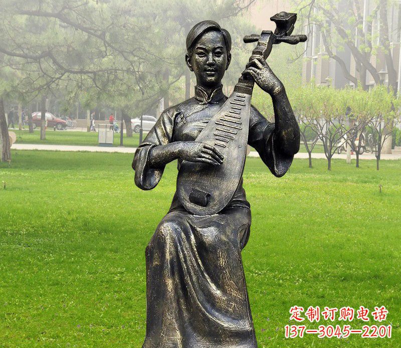 贵州高质量青铜人物弹琵琶雕塑