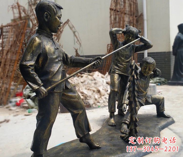 贵州儿童放鞭炮庭院景观铜雕摆件