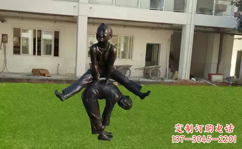 贵州卡通青少年跳马铜雕塑